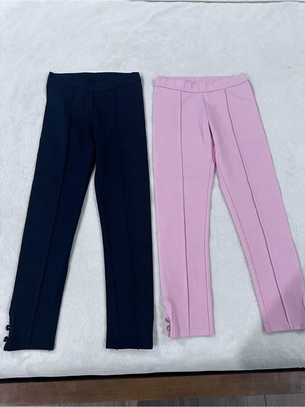 Janie and Jack Navy and Light Pink Ponte Pull-On Leggings with Hem Button Tabs